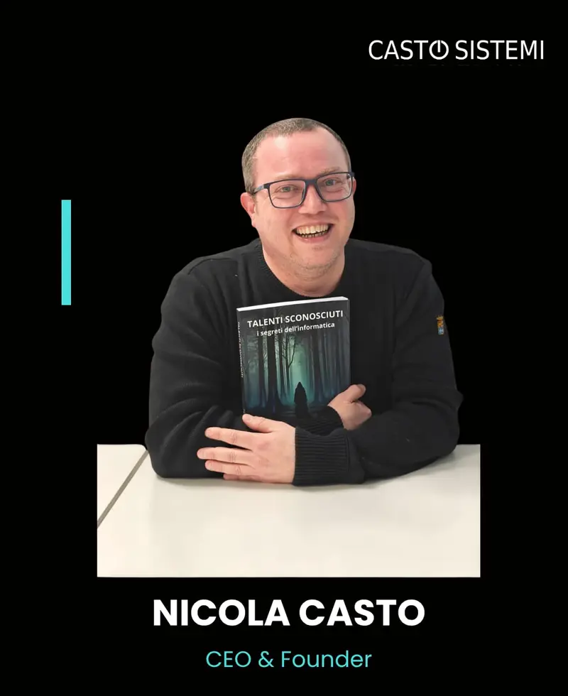 Nicola Casto, CEO e Founder, con il libro Talenti Sconosciuti tra le mani
